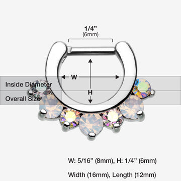 Detail View 1 of Opalite Sparkle Deuce Septum Clicker Ring-Aurora Borealis/White